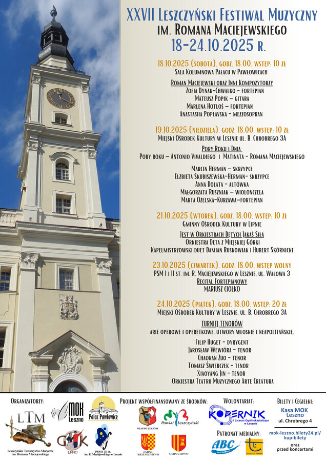 XXVII Leszczyński Festiwal Muzyczny im. Romana Maciejewskiego 18-24.10.2025 r.