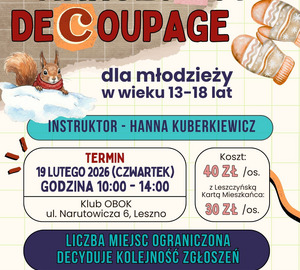Ferie z MOK-iem. Warsztaty DECOUPAGE dla młodzieży. 19 lutego 2026 r.